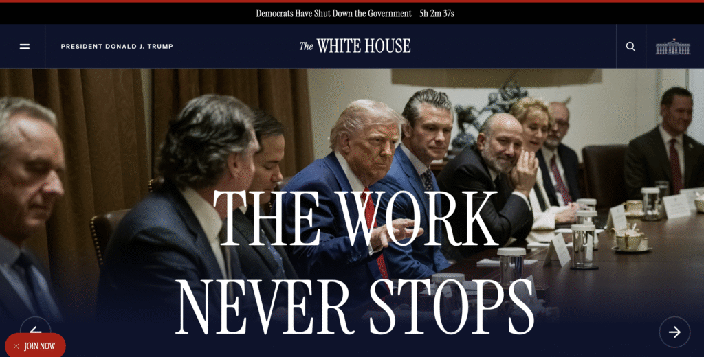 व्हाइट हाउस की आधिकारिक वेबसाइट पर सबसे ऊपर लगी काउंट-डाउन क्लॉक (साभार -whitehouse.gov)