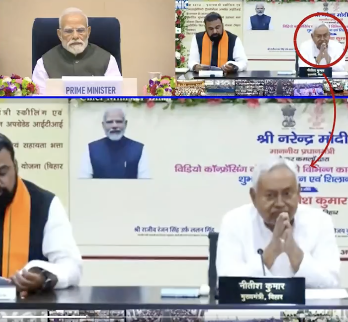 तेजस्वी यादव ने मुख्यमंत्री नीतीश कुमार के हाथ जोड़कर लगातार एक मुद्रा में बने रहने का वीडियो ट्वीट करके उनकी सेहत पर सवाल उठाए और BJP को इसके लिए आरोपी कहा। (साभार - एक्स)