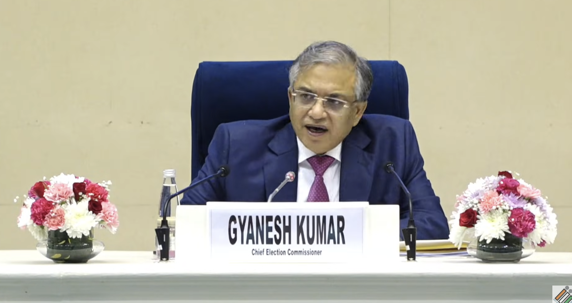 नई दिल्ली में प्रेस कॉन्फ्रेंस के दौरान मुख्य चुनाव आयुक्त ज्ञानेश कुमार
