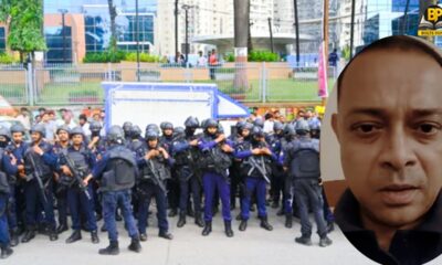 स्टूडियो के सामने तैनात पुलिस बल, इनसेट में आरोपी अपहरणकर्ता।