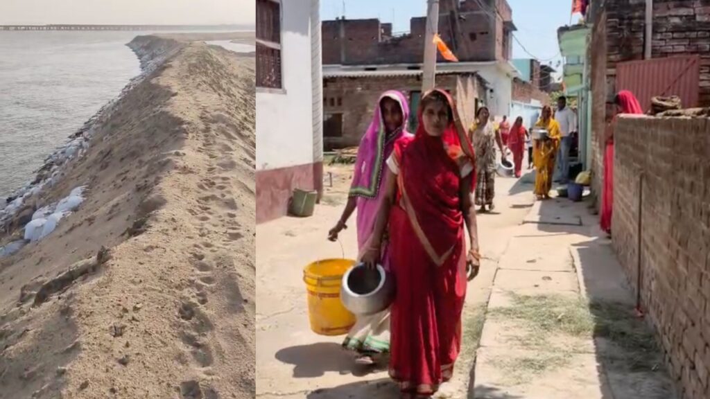 बालू माफियों ने नदी के पानी को बांध बनाकर रोक दिया, जिससे जलस्तर घटने से गांवों में जलसंकट पैदा हो गया है।