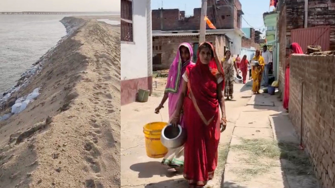 बालू माफियों ने नदी के पानी को बांध बनाकर रोक दिया, जिससे जलस्तर घटने से गांवों में जलसंकट पैदा हो गया है।