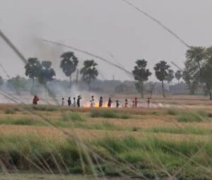 नवादा के दो गांव की फसलों में आग फैल गई जिससे फसलें जलकर राख हो गईं। (तस्वीर - नवादा संवाददाता)