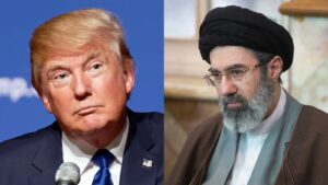अमेरिकी राष्ट्रपति ट्रंप व ईरानी सुप्रीम लीडर।